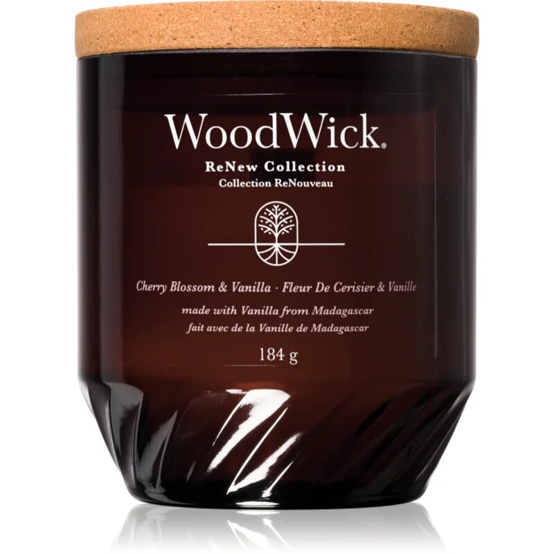 Woodwick Cherry Blossom & Vanilla dišeča sveča z lesenim stenjem 184 g