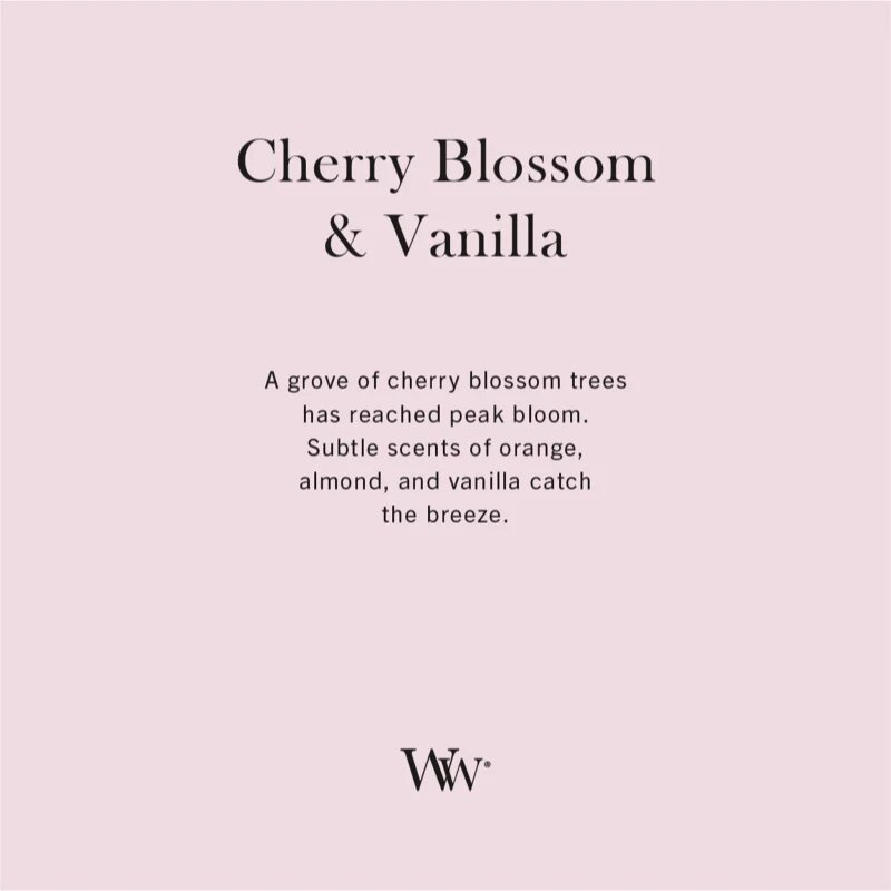 Woodwick Cherry Blossom & Vanilla dišeča sveča z lesenim stenjem 610 g