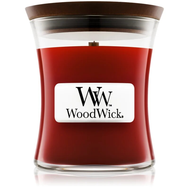 Woodwick Cinnamon Chai dišeča sveča z lesenim stenjem 85 g