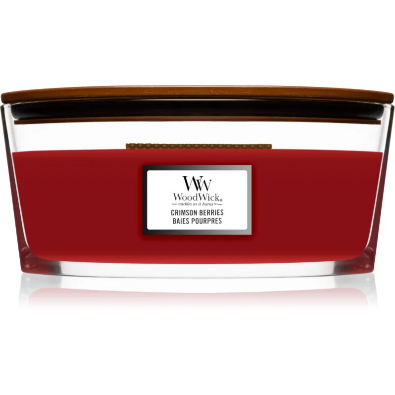 Woodwick Crimson Berries dišeča sveča z lesenim stenjem (hearthwick) 4536 g