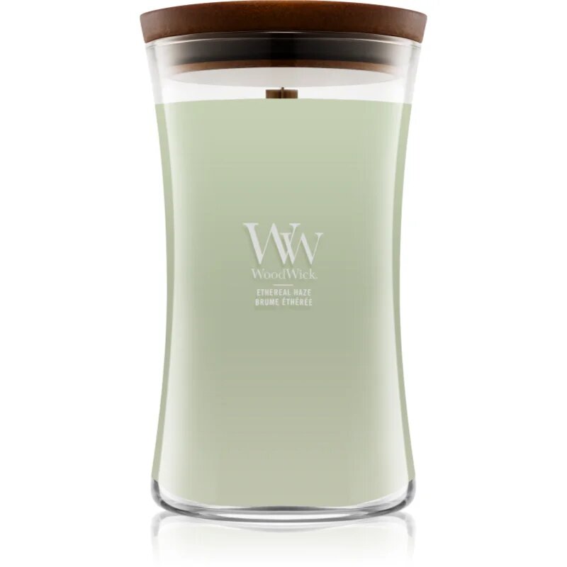 Woodwick Ethereal Haze dišeča sveča z lesenim stenjem 610 g
