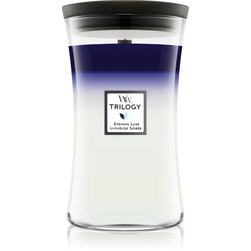 Woodwick Evening Luxe dišeča sveča z lesenim stenjem 610 g