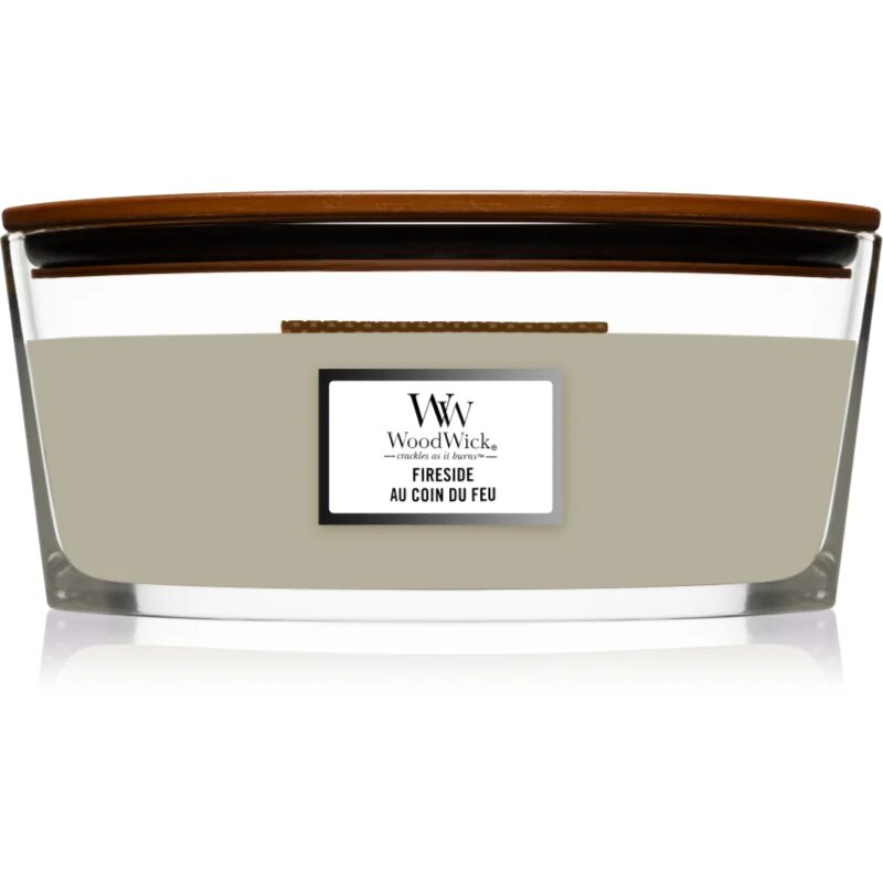 Woodwick Fireplace Fireside dišeča sveča z lesenim stenjem (hearthwick) 453 g