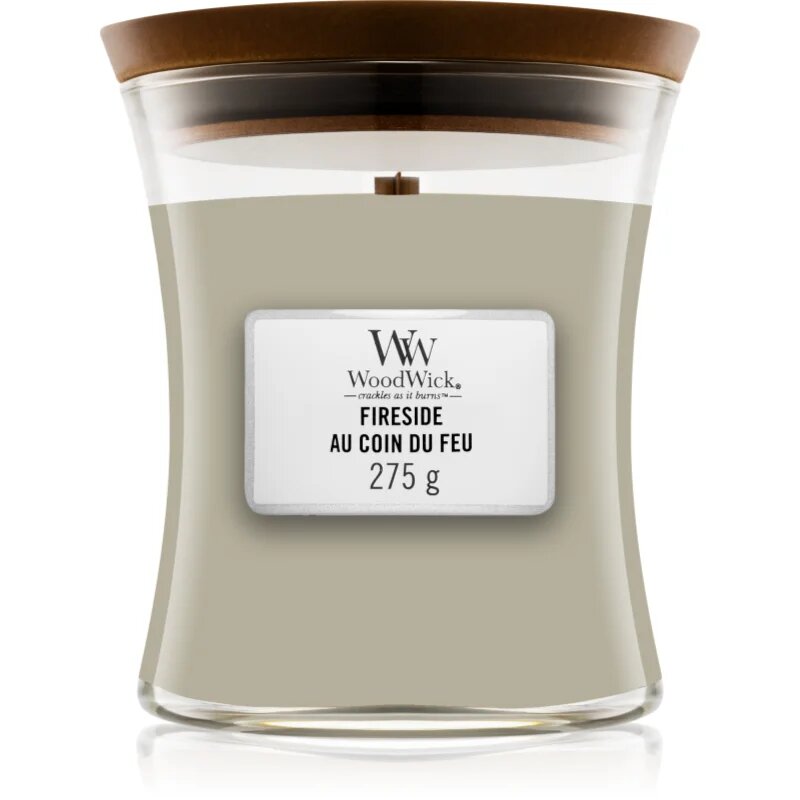 Woodwick Fireside Au Coin Du Feu dišeča sveča z lesenim stenjem 275 g