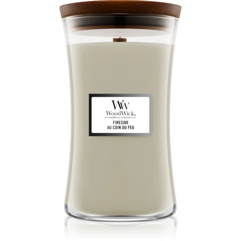 Woodwick Fireside Au Coin Du Feu dišeča sveča z lesenim stenjem 609.5 g