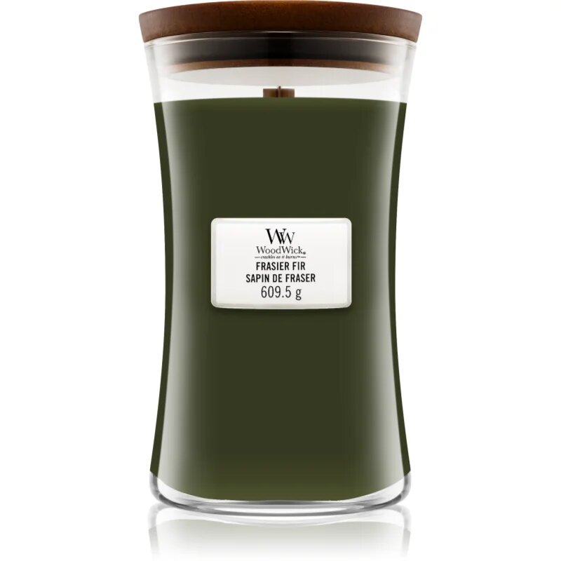 Woodwick Frasier Fir dišeča sveča z lesenim stenjem 609.5 g