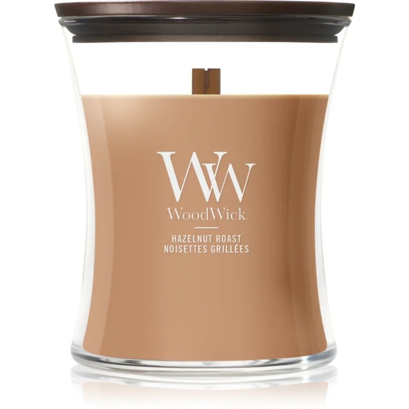 Woodwick Hazelnut Roast dišeča sveča z lesenim stenjem 275 g
