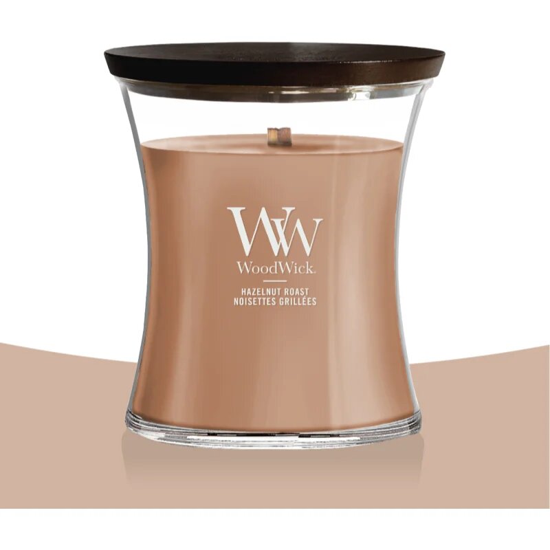 Woodwick Hazelnut Roast dišeča sveča z lesenim stenjem 275 g