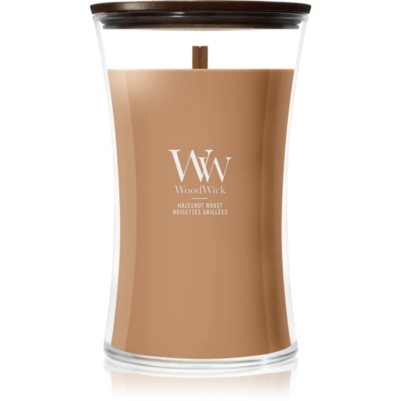 Woodwick Hazelnut Roast dišeča sveča z lesenim stenjem 610 g