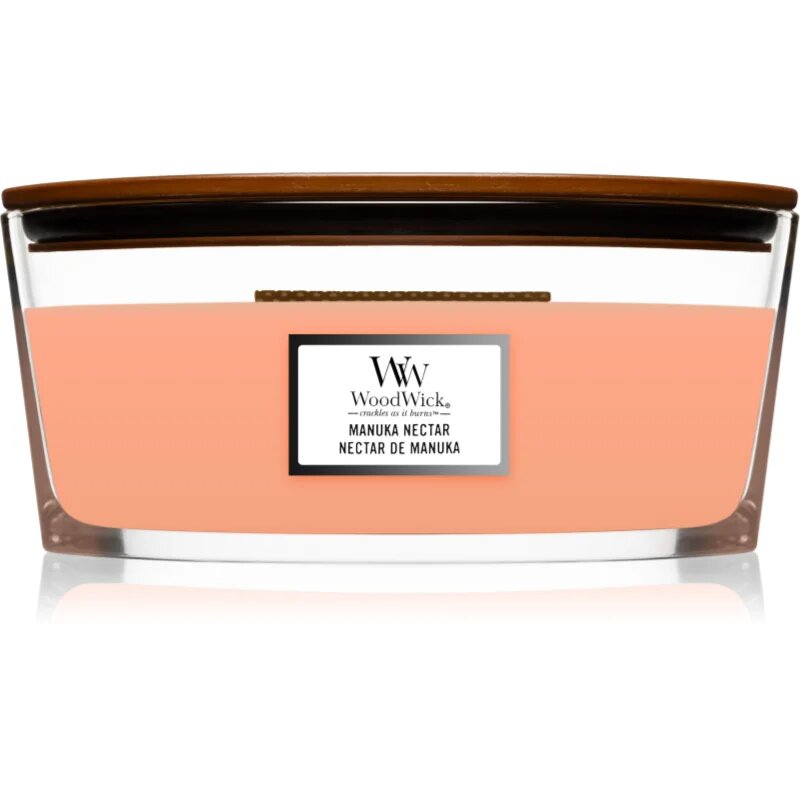 Woodwick Manuka Nectar dišeča sveča z lesenim stenjem (hearthwick) 4536 g