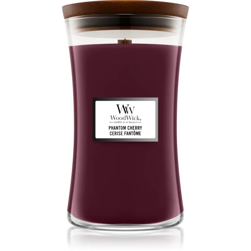 Woodwick Phantom Cherry dišeča sveča z lesenim stenjem 609.5 g
