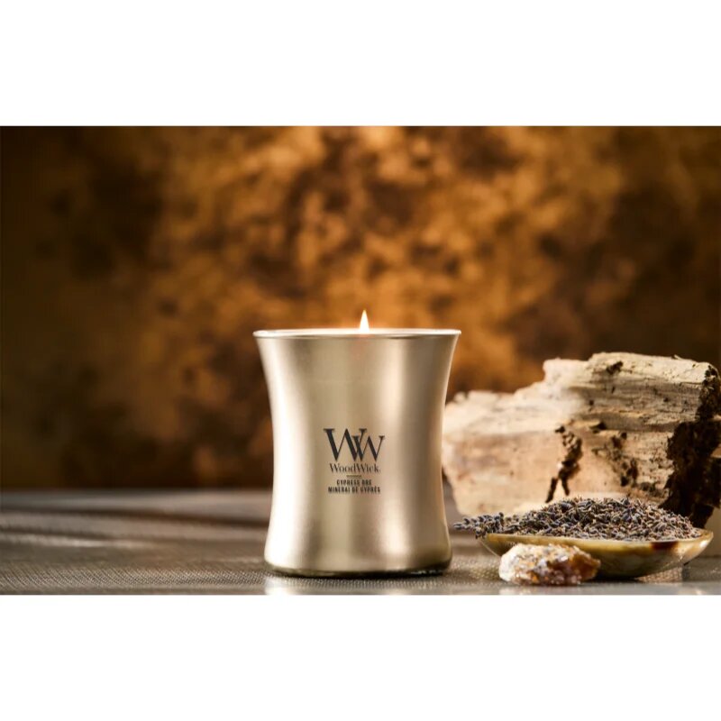 Woodwick Precious Metals Cypress Ore dišeča sveča 275 g