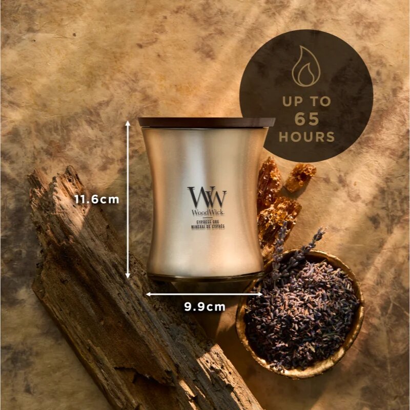 Woodwick Precious Metals Cypress Ore dišeča sveča 275 g