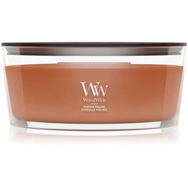 Woodwick Pumpkin Praline dišeča sveča z lesenim stenjem 453.6 g