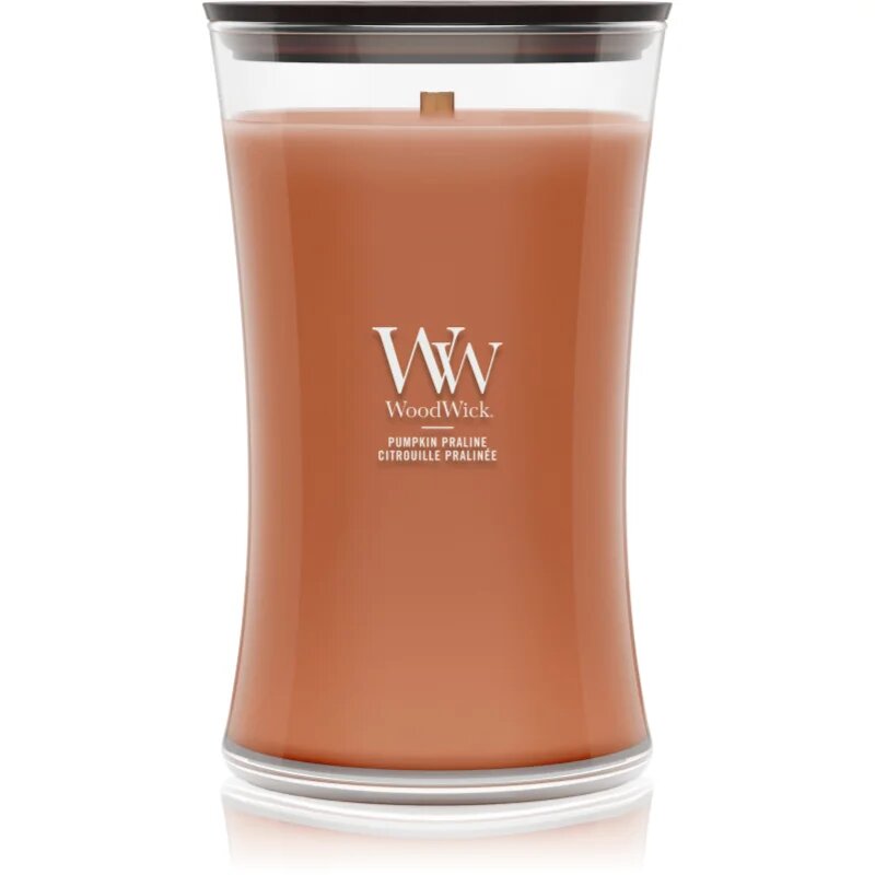 Woodwick Pumpkin Praline dišeča sveča z lesenim stenjem 610 g