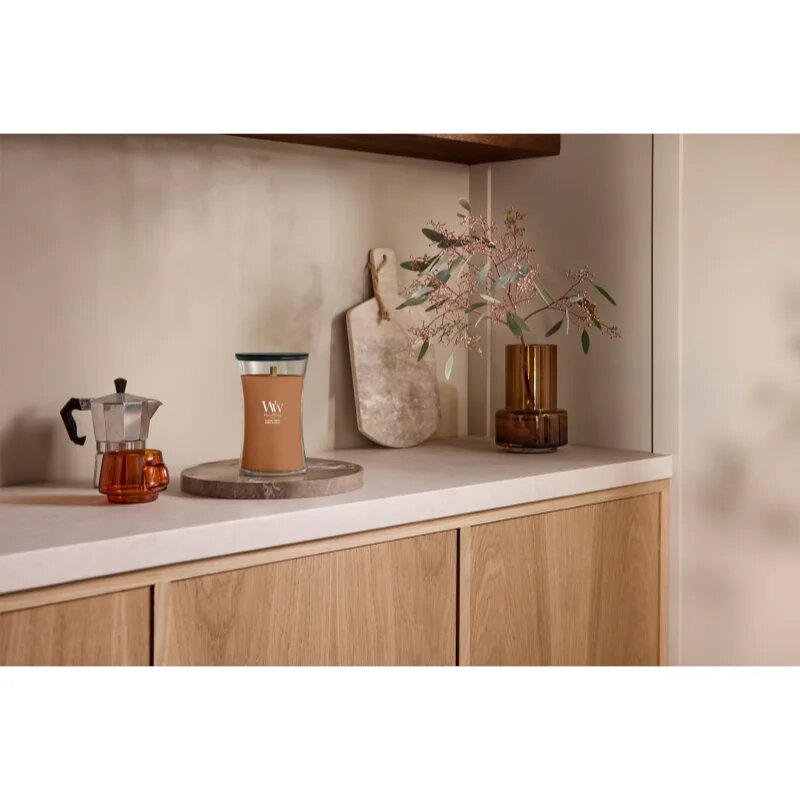 Woodwick Radiant Amber dišeča sveča z lesenim stenjem 610 g