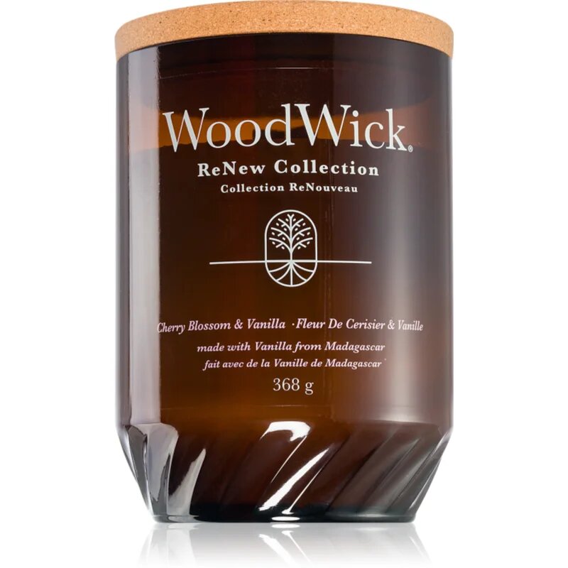 Woodwick Renew Cherry Blossom & Vanilla dišeča sveča z lesenim stenjem 368 g