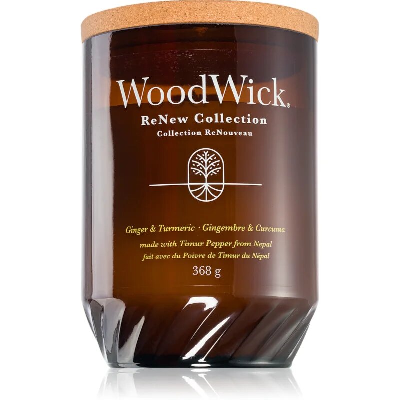 Woodwick Renew Ginger & Tumeric dišeča sveča z lesenim stenjem 368 g
