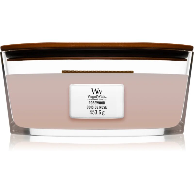 Woodwick Rosewood dišeča sveča z lesenim stenjem (hearthwick) 453.6 g