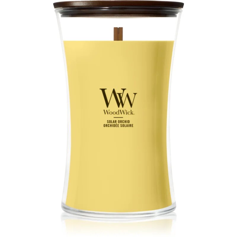 Woodwick Solar Orchid dišeča sveča z lesenim stenjem 610 g