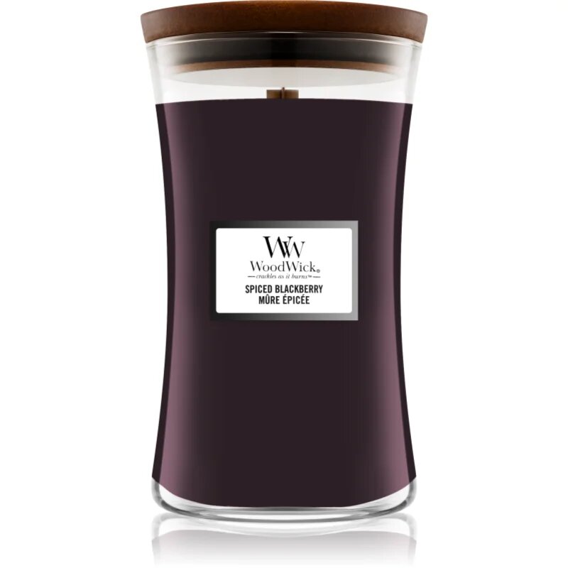 Woodwick Spiced Blackberry dišeča sveča z lesenim stenjem 609.5 g