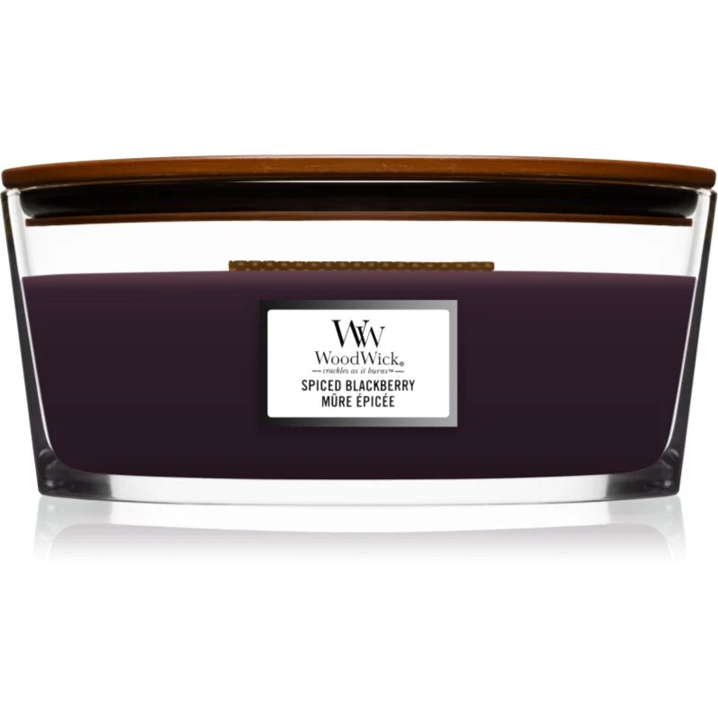 Woodwick Spiced Blackberry dišeča sveča z lesenim stenjem (hearthwick) 453.6 g