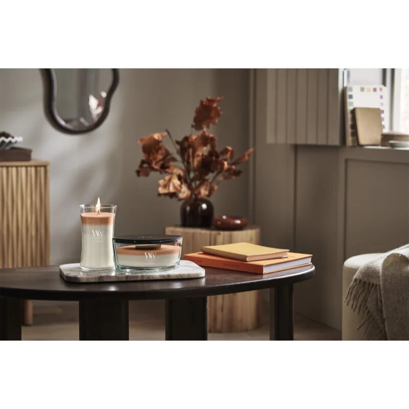 Woodwick Trilogy Café Macchiato dišeča sveča z lesenim stenjem 453.6 g