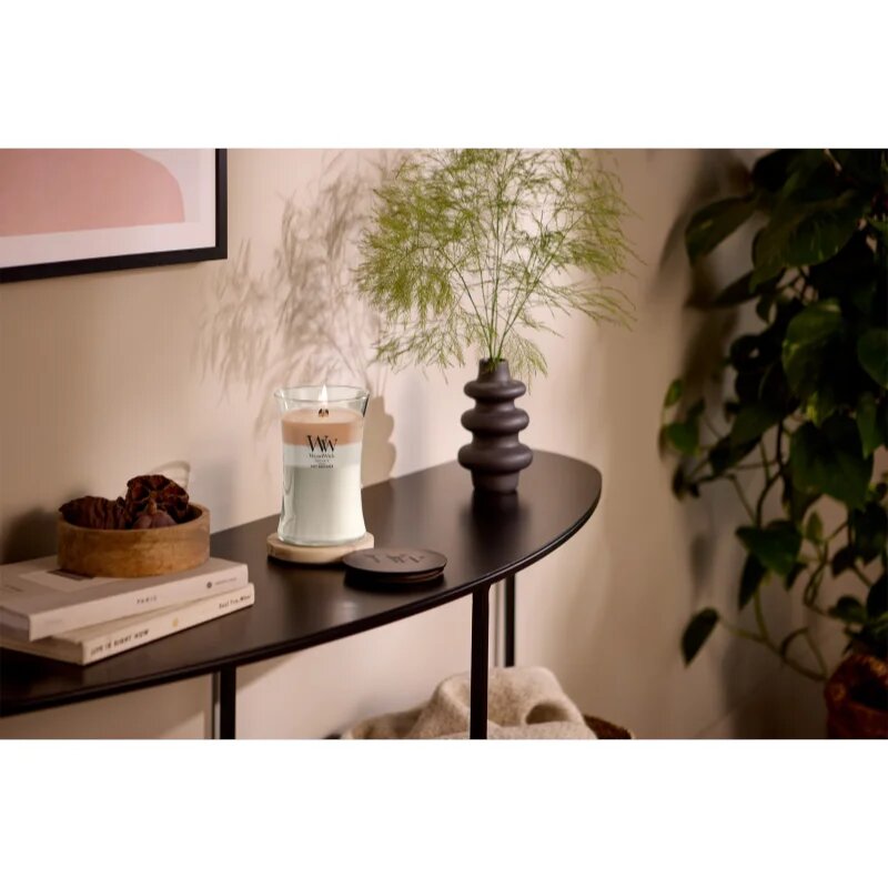 Woodwick Trilogy Café Macchiato dišeča sveča z lesenim stenjem 610 g
