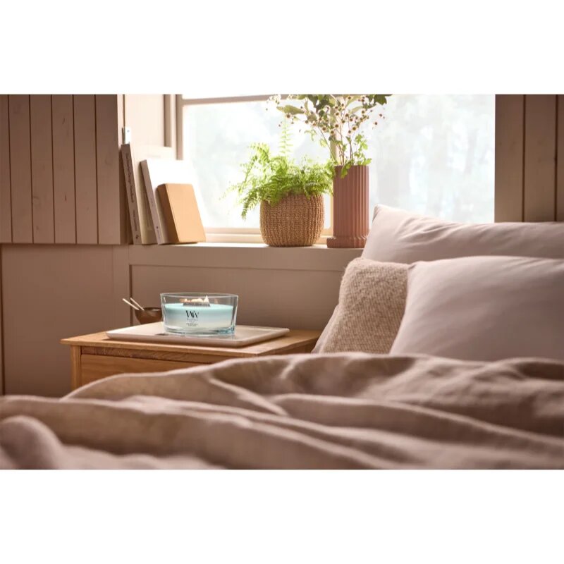 Woodwick Trilogy Driftwood Shores dišeča sveča z lesenim stenjem 453.6 g