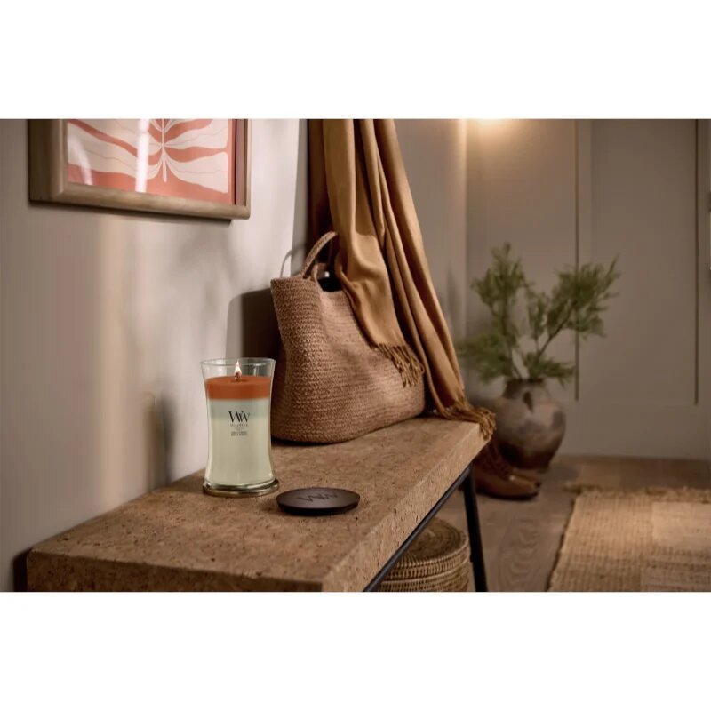 Woodwick Trilogy Vanilla Embers dišeča sveča z lesenim stenjem 610 g