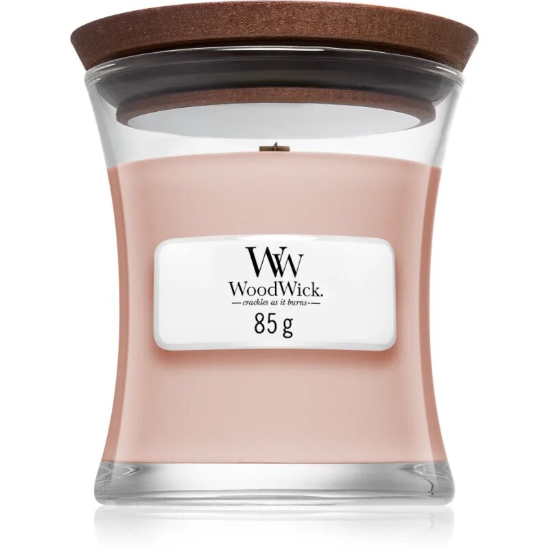 Woodwick Vanilla & Sea Salt dišeča sveča z lesenim stenjem 85 g