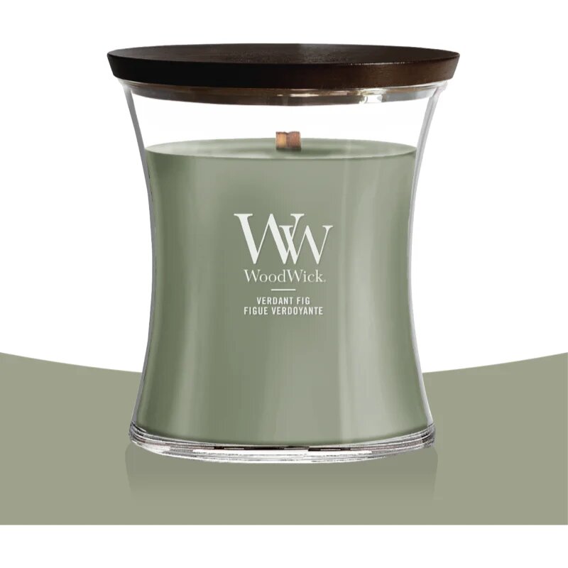 Woodwick Verdant Fig dišeča sveča z lesenim stenjem 275 g