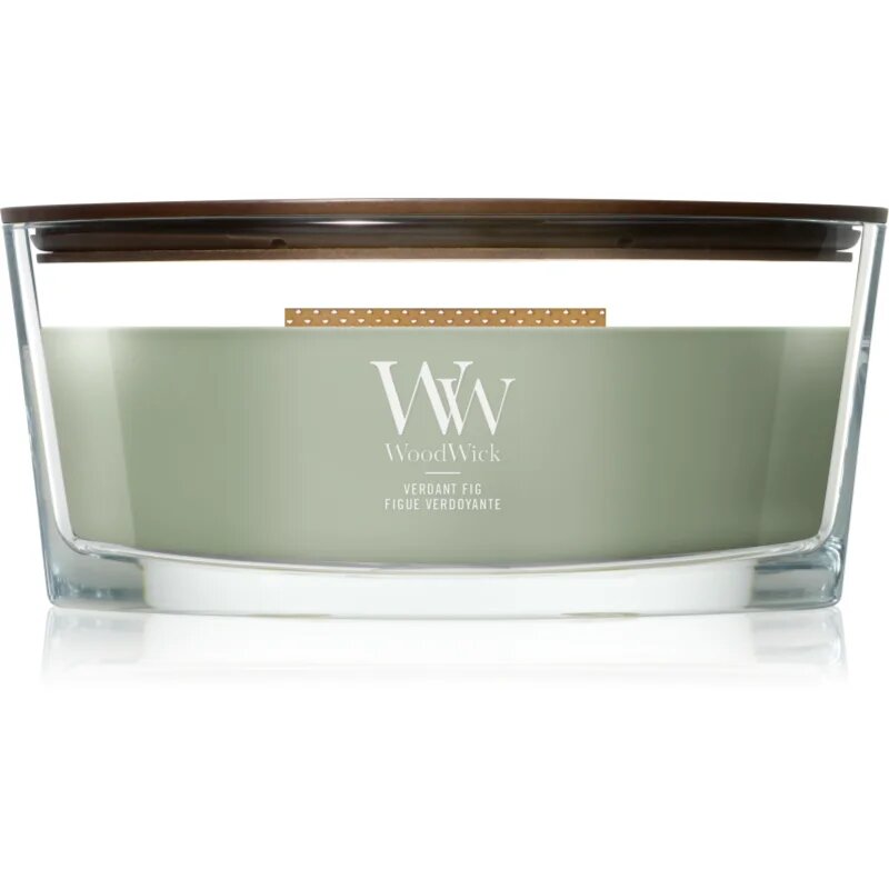 Woodwick Verdant Fig dišeča sveča z lesenim stenjem 453.6 g