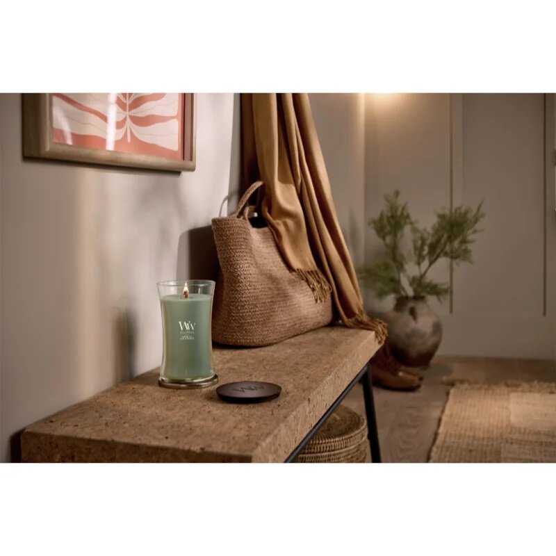 Woodwick Verdant Fig dišeča sveča z lesenim stenjem 610 g