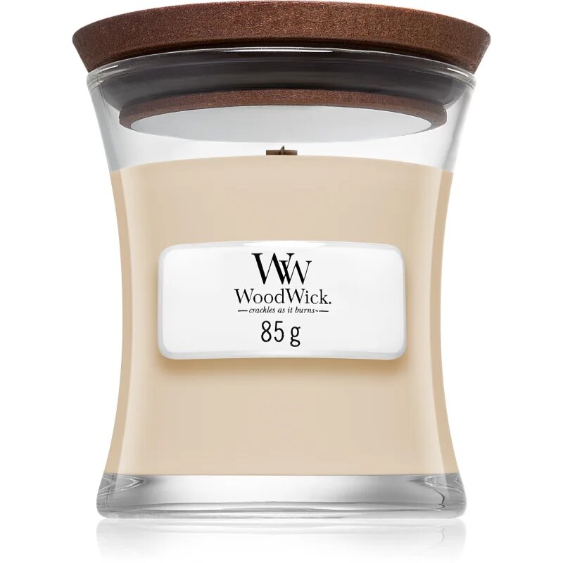 Woodwick White Honey Miel Blanc dišeča sveča z lesenim stenjem 85 g
