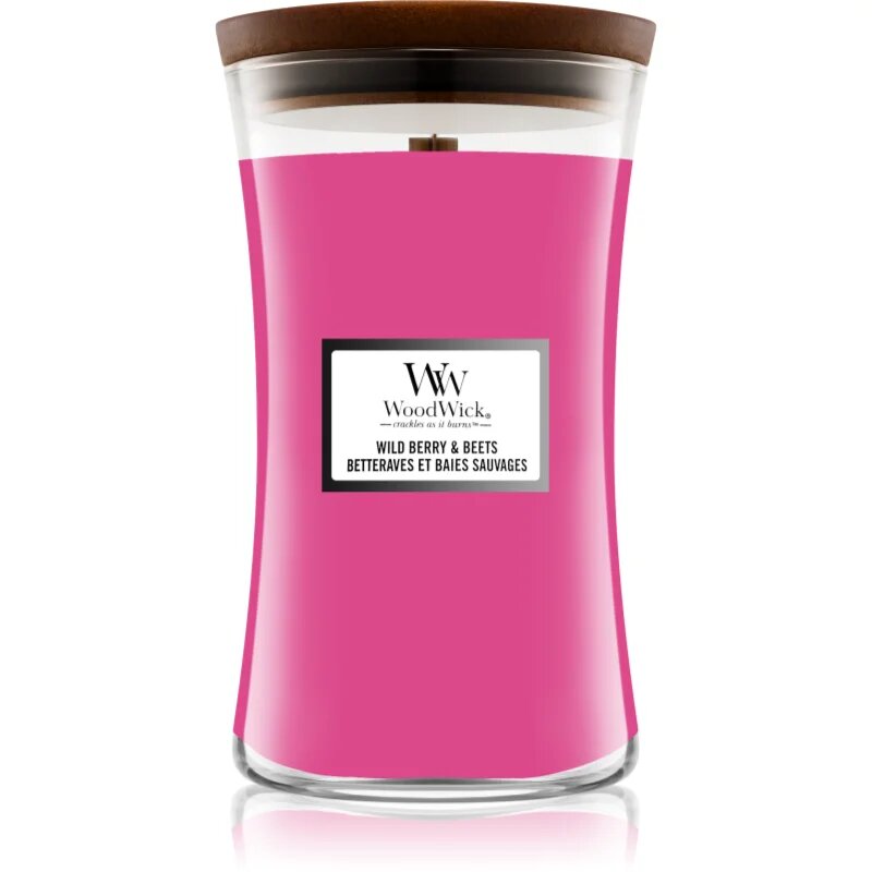 Woodwick Wild Berry & Beets dišeča sveča z lesenim stenjem 609.5 g