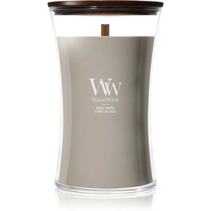 Woodwick Wood Smoke dišeča sveča z lesenim stenjem 610 g