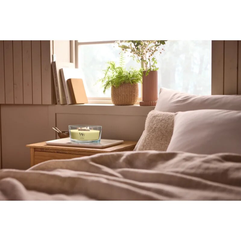 Woodwick Yuzu & Vetiver dišeča sveča z lesenim stenjem 453.6 g