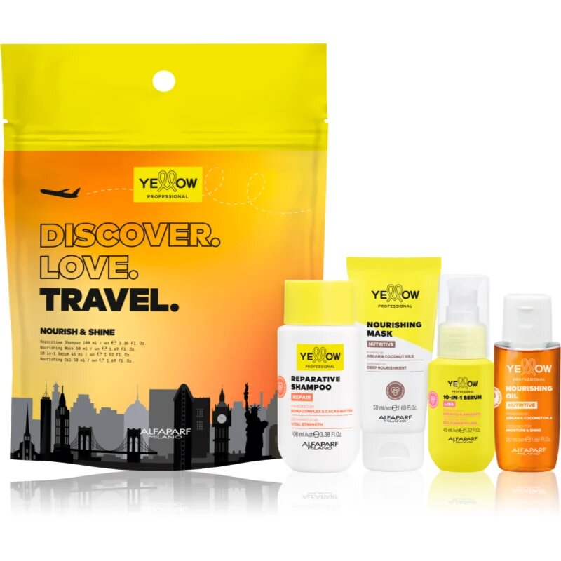 Yellow Professional Discover.Love.Travel. Shine Kit Potovalni set za suhe in oslabljene lase