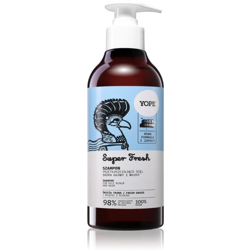 Yope Daily Heroes Fresh Shampoo Fresh Grass osvežujoči šampon za mastne lase in lasišče 300 ml