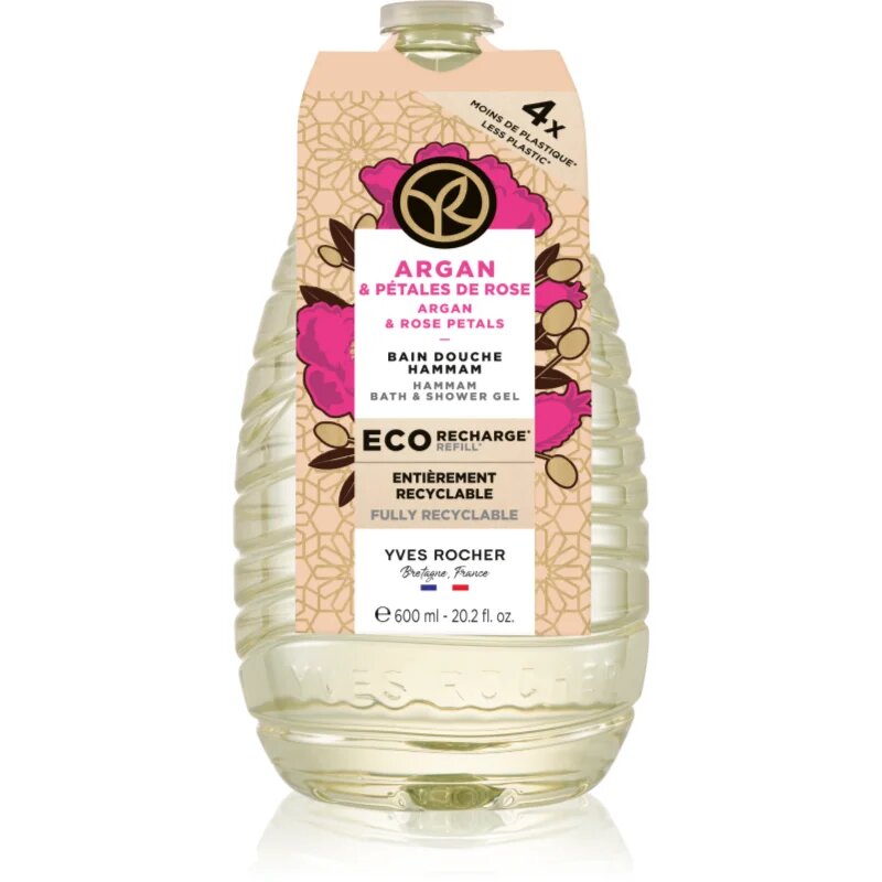 Yves Rocher Bain de Nature gel za prhanje nadomestno polnilo Argan & Rose Petals 600 ml