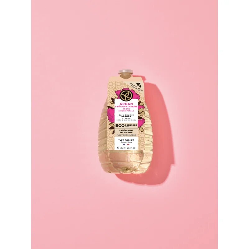 Yves Rocher Bain de Nature gel za prhanje nadomestno polnilo Argan & Rose Petals 600 ml