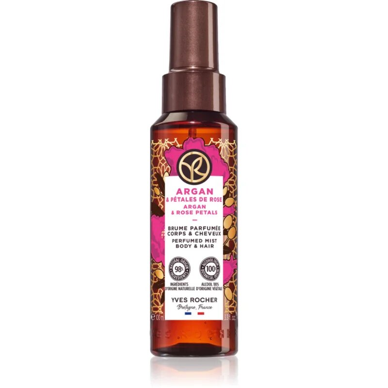 Yves Rocher Bain de Nature odišavljeno pršilo za telo in lase za ženske Argan & Rose Petals 100 ml