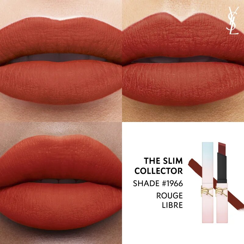 Yves Saint Laurent Rouge Pur Couture The Slim tanka matirajoča šminka z usnjenim učinkom odtenek 1966 Rouge Libre 2.2 g