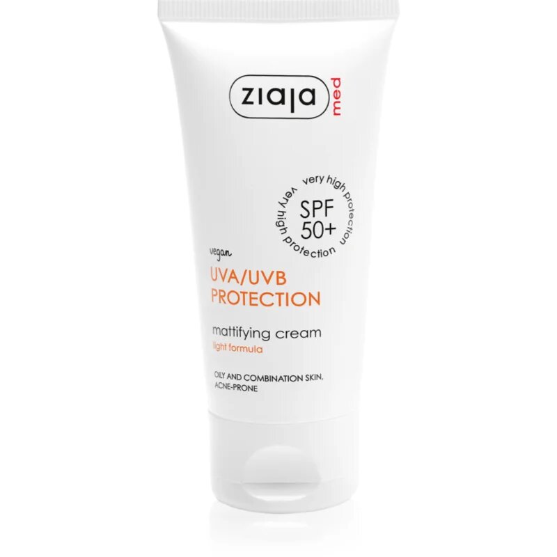 Ziaja Med Protecting UVA + UVB matirajoča krema za sončenje za obraz SPF 50+ 50 ml