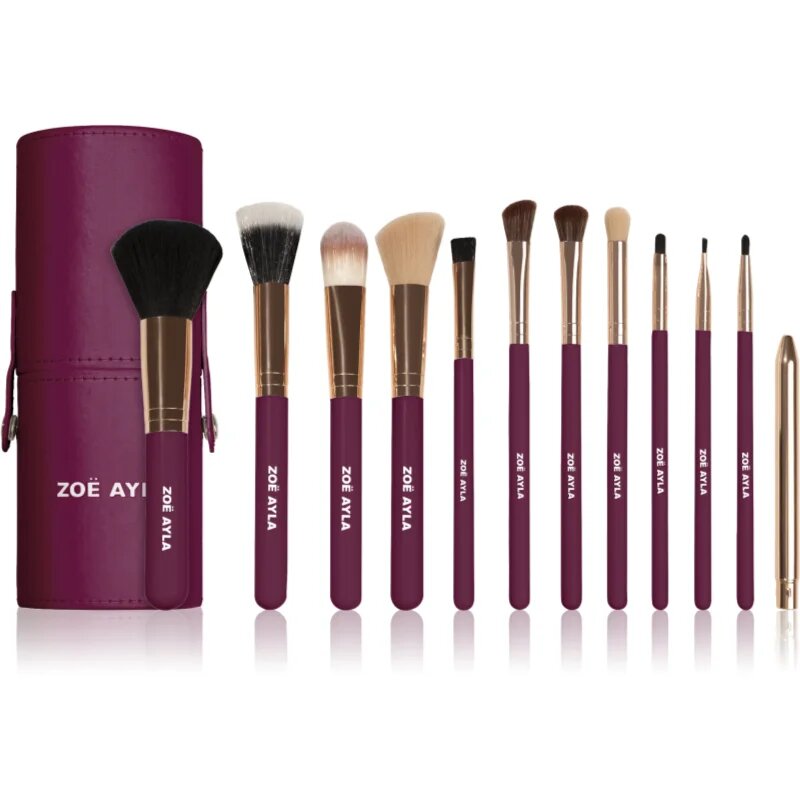 Zoë Ayla 12 Piece Makeup Brush Set Dark Plum set čopičev z etuijem