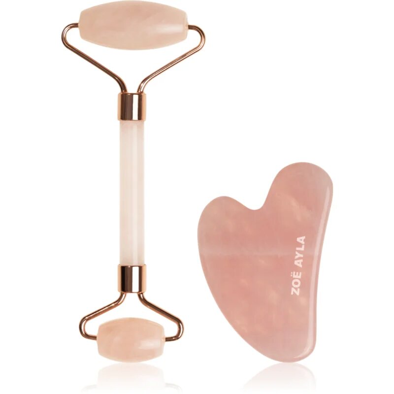 Zoë Ayla Rose Quartz Facial Roller And Gua Sha Tool darilni set za obraz