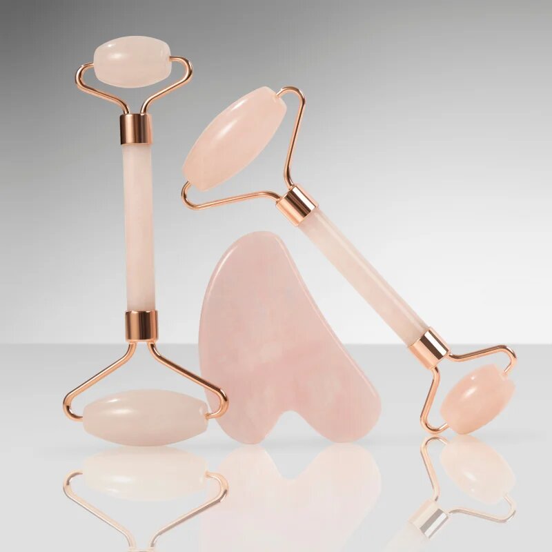 Zoë Ayla Rose Quartz Facial Roller And Gua Sha Tool darilni set za obraz