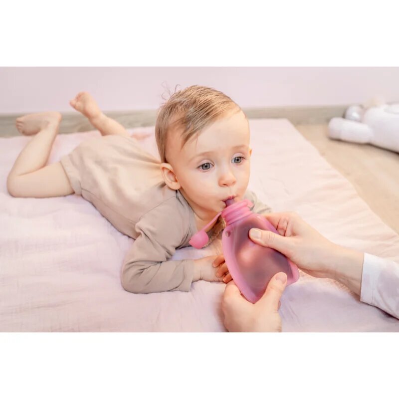 Zopa Silicone Refillable Baby Food Pouch vrečka za hrano 0 m+ Transparent Pink 120 ml