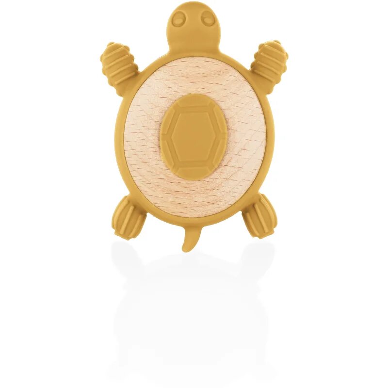 Zopa Silicone Wooden Teether Turtle grizalo 0 m+ Mustard Yellow 1 kos